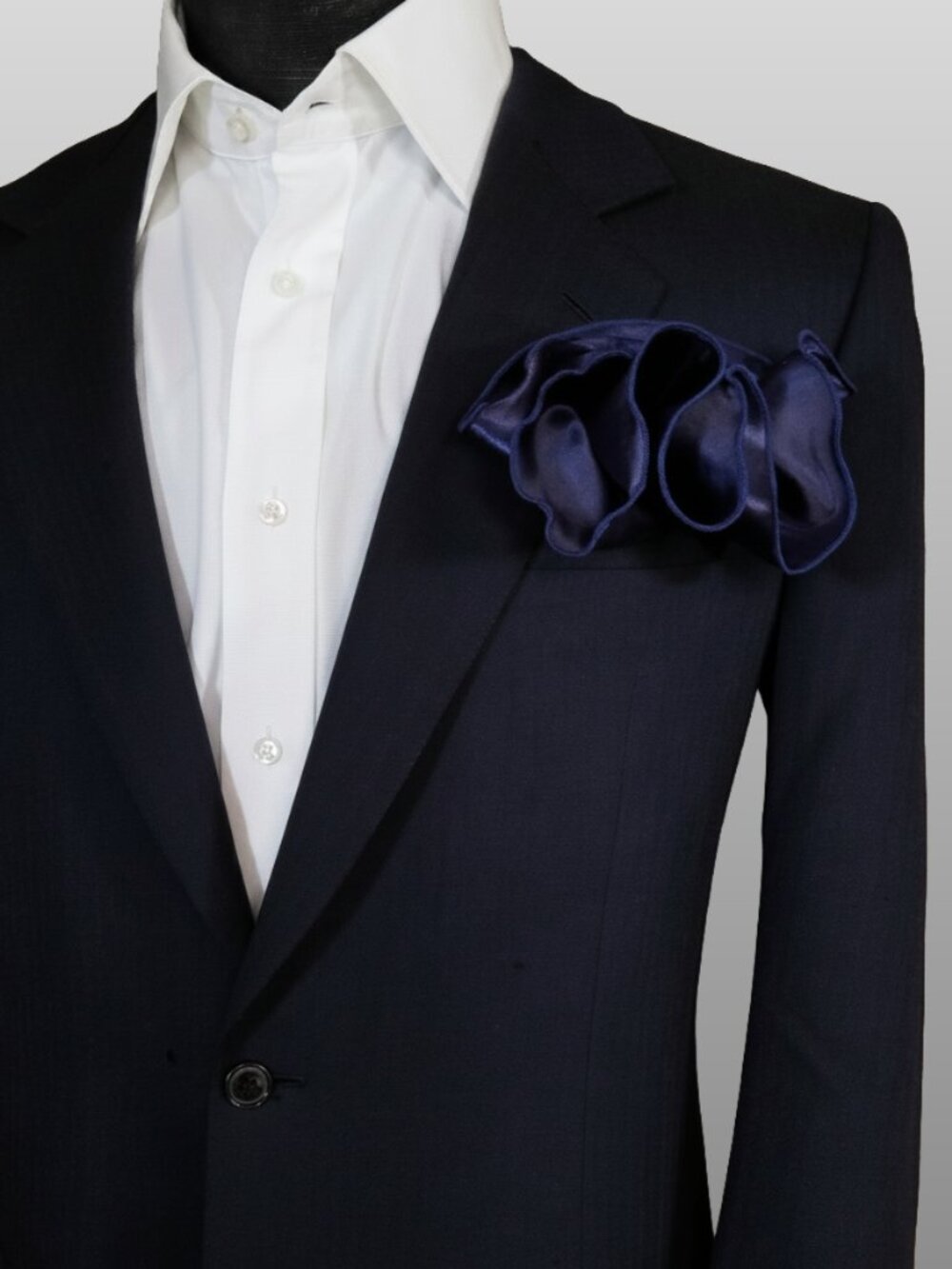 NEW Navy Blue Satin 2-in-1 Pouf Round Pocket Square